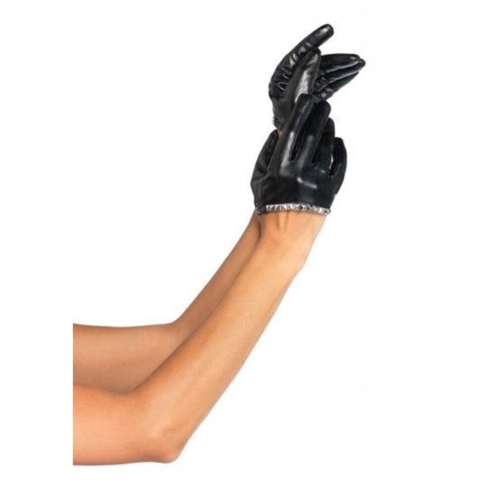 Faux Leather Studded Cropped Gloves (Loose Studs)